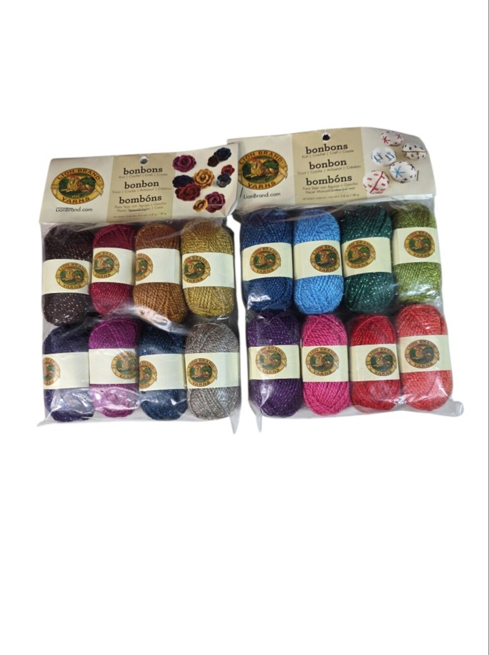 2 Packs of 8 mini balls Lion Brand Yarn Bonbons Yarn Glitter Metallic